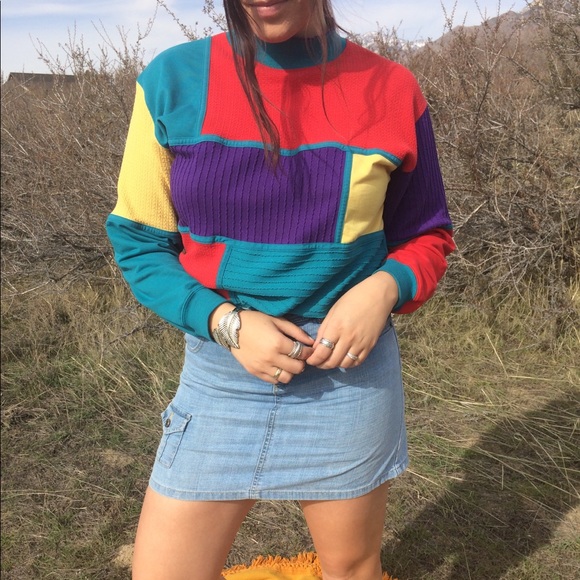 Vintage Sweaters - Vintage 1990s Color Block Sweatshirt